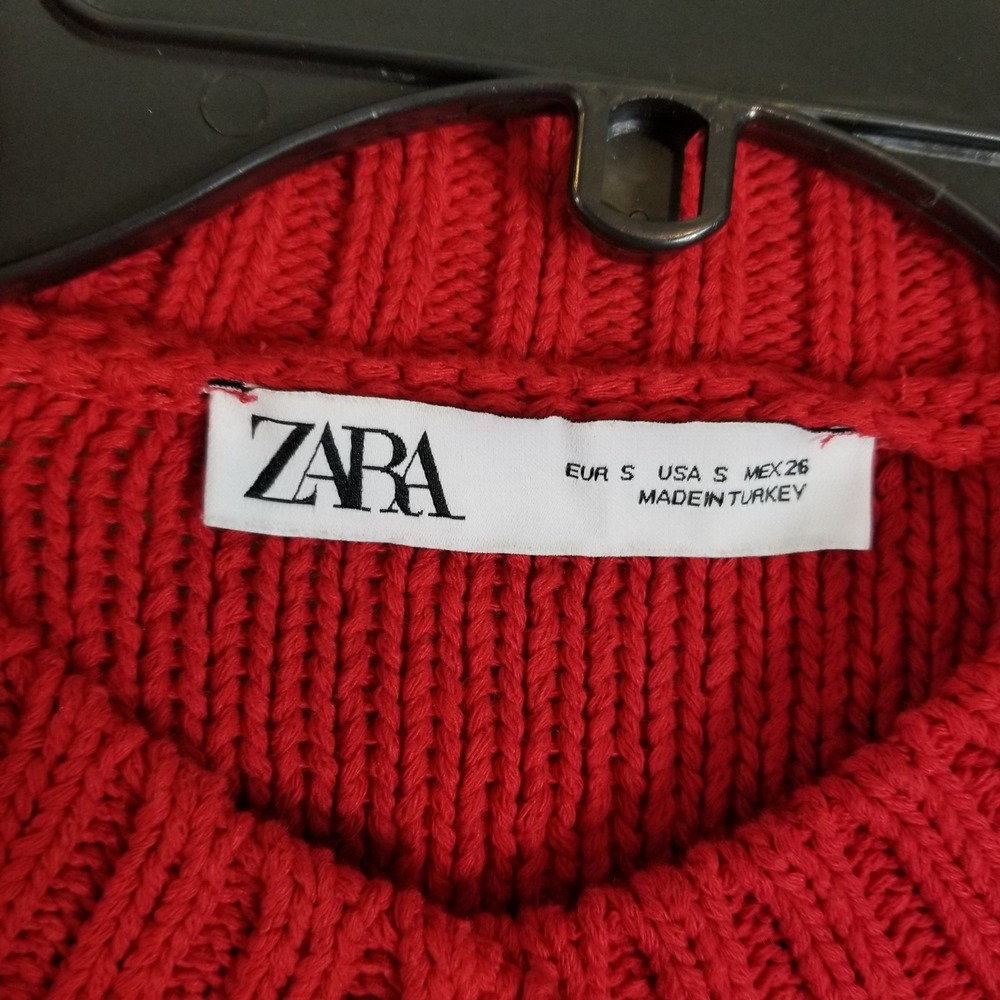 Zara Cardigan Sweater Womens S Red Gold Button Textured Knit Cropped 3/4 Sleeve - Picture 4 of 8